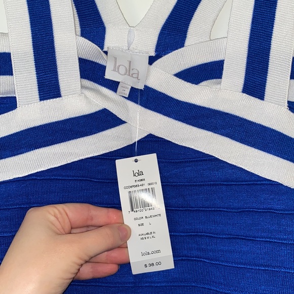 Brand New Blue & White elastic bondage mini dress - Picture 4 of 5